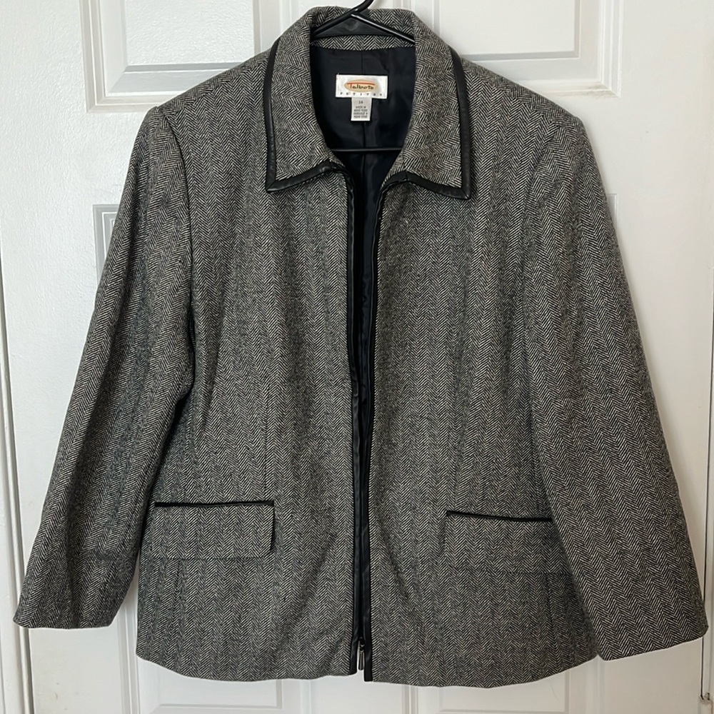 Talbots Petite 14 Grey Herringbone Wool Suit Jacket